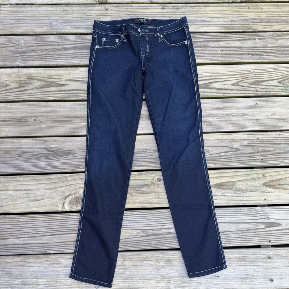 Fragile Women's Size MED Dark Blue Jeans Low Rise Stretch Straight Leg